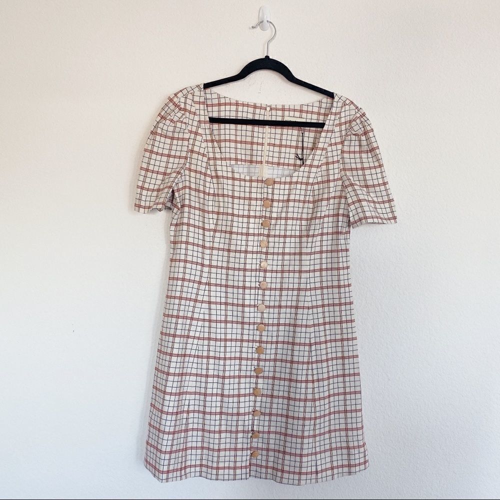 Nicholas Linen blend Button Front Check Mini Dress - Picture 7 of 12